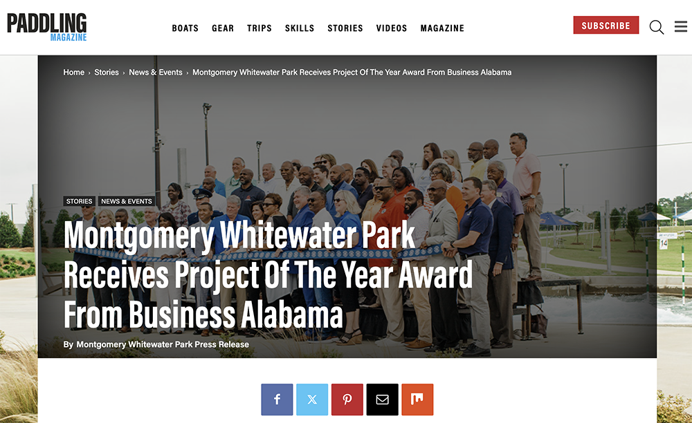 Paddling Magazine article about Montgomery Whitewater winning project of the year.